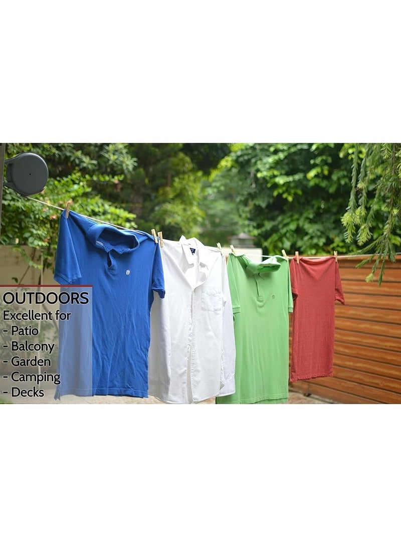 حبل غسيل قابل للسحب - حبل غسيل محمول وقوي للاستخدام داخل وخارج المنزل، بطول 45 قدمًا من PVC مع تركيب جداري سهل (رمادي) - Image 3