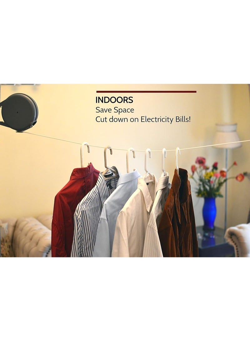 حبل غسيل قابل للسحب - حبل غسيل محمول وقوي للاستخدام داخل وخارج المنزل، بطول 45 قدمًا من PVC مع تركيب جداري سهل (رمادي) - Image 4