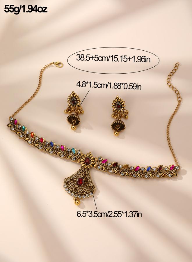 Take Two Embellished Leaf Fan Shaped Drop Necklace and Earrings Jewelry Set - Image 3
