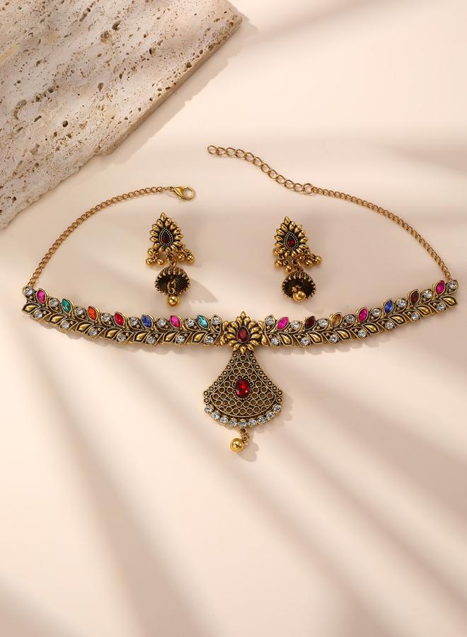 Take Two Embellished Leaf Fan Shaped Drop Necklace and Earrings Jewelry Set - Image 5