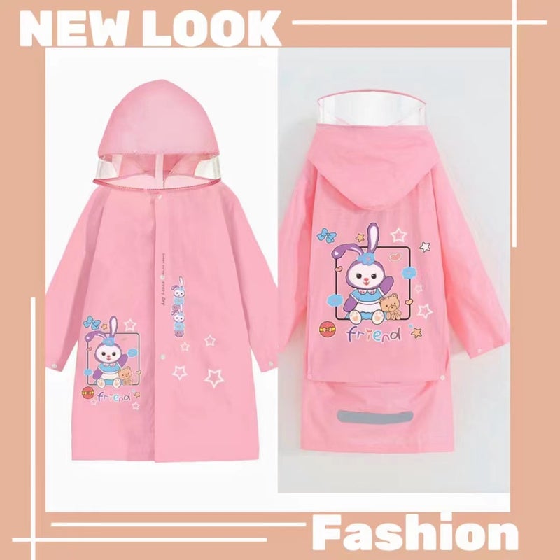 Generic Cute Kids Raincoat with Extended Backpack Flap TPV102 pink rabbit (extra large lengthened with schoolbag) 