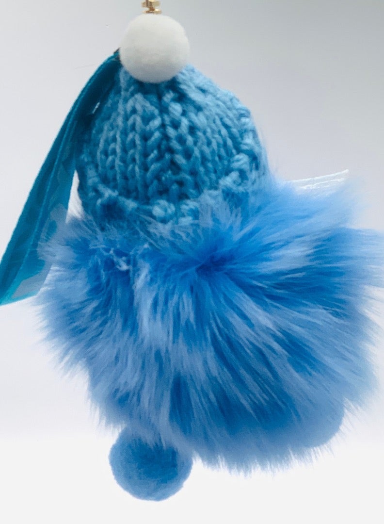 ايرس سلسلة مفاتيح فاخرة من فرو الثعلب الحقيقي - دمية لطيفة ذات عيون كبيرة للنساء، إكسسوار حقيبة فاخر، حلقة مفاتيح، هدية أنيقة للأطفال والكبار (أزرق) - Image 5