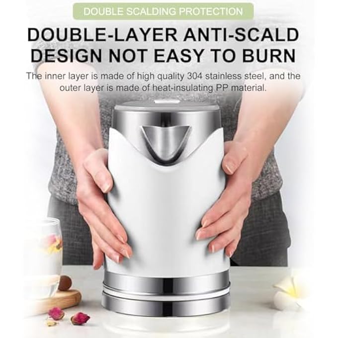 AoMige 304 Stainless Steel Electric Kettle 2L Double Layer AntiScald Cordless Kettle W360Degree Cord Design HeaterAuto ShutOffQuickly BoilBoilDry Protection For Daily Hot Drink Metal Kettle 2L628 - Image 4