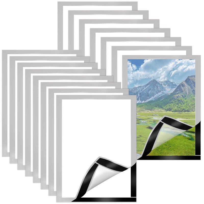 Hlimior 15 Pack Magnetic Sign Holder 8.1 x 11.4 Inch, Self Adhesive Magnetic Frames for Wall, Quick-Change Document Holder & Poster Frame for Office, Classroom, Store Display, Silver - Image 1