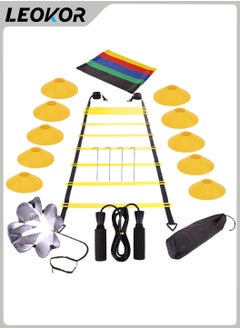 LEOKOR Speed Agility Training Set,Includes 12 Rung Agility Ladder,10 Disc Cones, Jump Rope, Resistance Bands, Running Parachute,Basketball Equipment Football Fitness Training  - Image 1