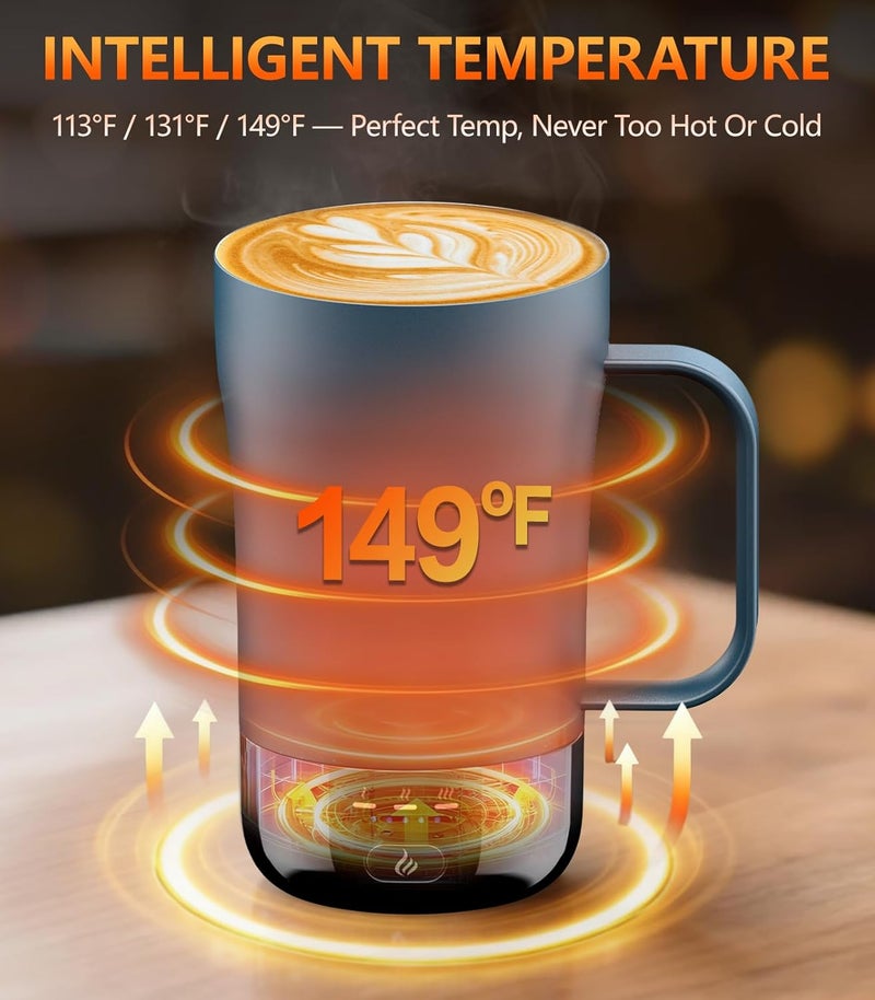 PUSEE Self-Heating Coffee Mug, 14oz Heated Coffee Mug - Rechargeable Temperature Control Coffee Mug Keep Coffee Hot All Day, Smart Mug Great Gift for Coffee Lovers & Slow Sippers - Image 2
