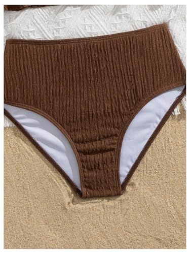 OYOANGLE Girl's Two Piece Metallic Shell Bikini Sets Cut Out Ruffle Top High Waist Hipster Swimsuit Brown 12Y - Image 4