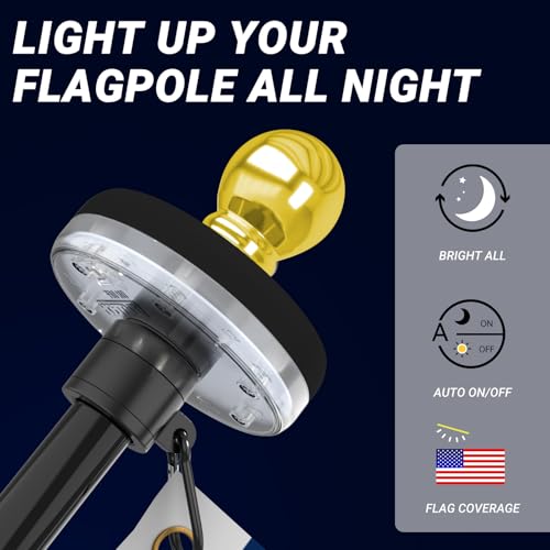 LETSTRY Solar Flag Pole LED Light, Flag Pole Solar Lights Powered Waterproof Lighting for 5-10FT Poles,Solar Powered Light for 1 inch Diameter Outdoor Flag Pole, Auto Charging and On/Off (1pc,Black) - Image 3