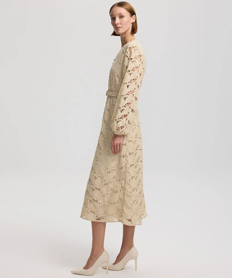 ابيكول Belted Dress With Puff Sleeves