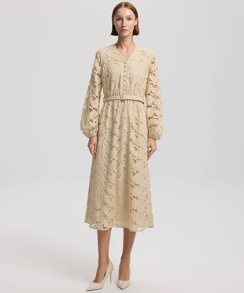 ابيكول Belted Dress With Puff Sleeves