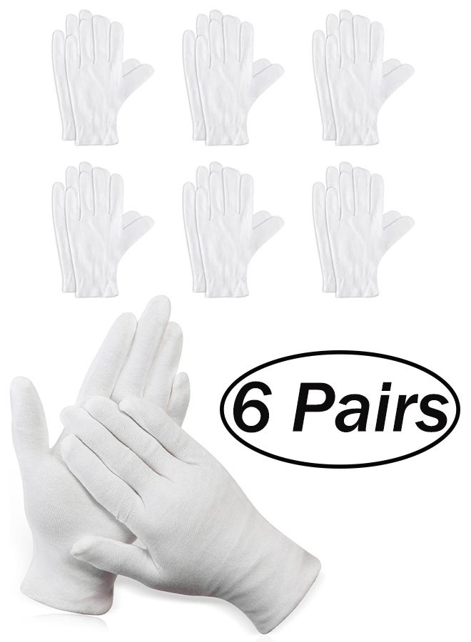 6 Pairs White Cotton Gloves White Gloves for Inspection Photo Jewelry Silver Coin Archive Serving Costume Cotton Gloves for Dry Hands Women Men Eczema Moisturizing SPA - Image 1
