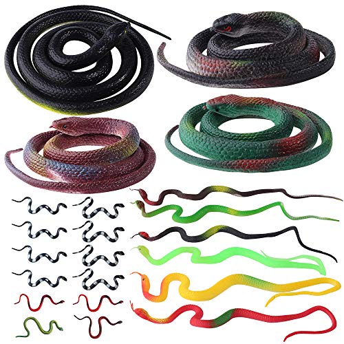 ONESING 22 Pcs Fake Snake Rubber Snakes Realistic Snake 1848 Inch Halloween Black Snake for Garden Props to Scare Birds Squirrels Mice Pranks Stuff Easter Gift - Image 1