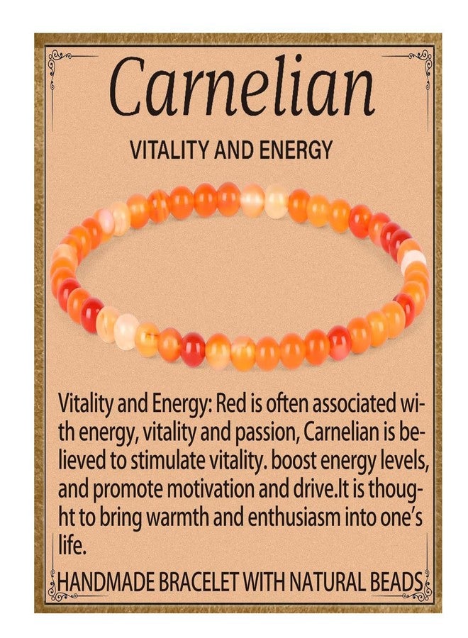QOGIR Orange Carnelian Bracelet - Energy Bracelet for Women Men - Handmade Natural Gem Stone Beaded Stretch Elastic Healing Bracelets 4mm - Image 1