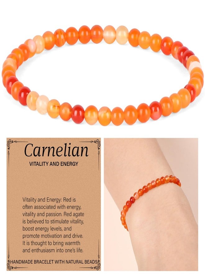 QOGIR Orange Carnelian Bracelet - Energy Bracelet for Women Men - Handmade Natural Gem Stone Beaded Stretch Elastic Healing Bracelets 4mm - Image 2