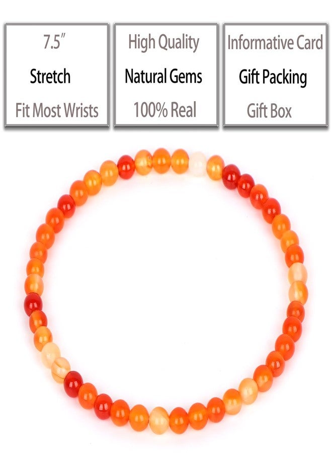 QOGIR Orange Carnelian Bracelet - Energy Bracelet for Women Men - Handmade Natural Gem Stone Beaded Stretch Elastic Healing Bracelets 4mm - Image 3