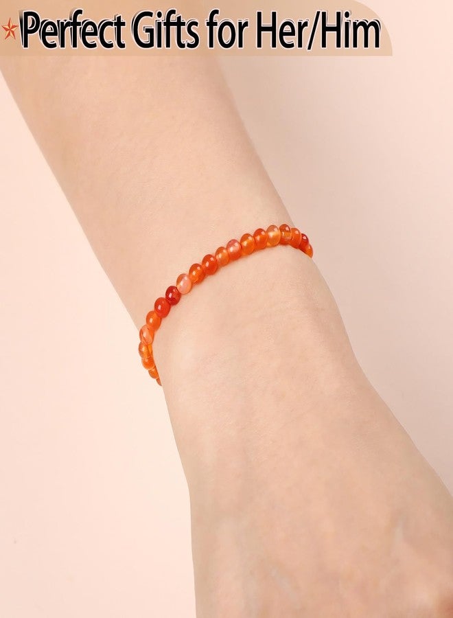 QOGIR Orange Carnelian Bracelet - Energy Bracelet for Women Men - Handmade Natural Gem Stone Beaded Stretch Elastic Healing Bracelets 4mm - Image 4