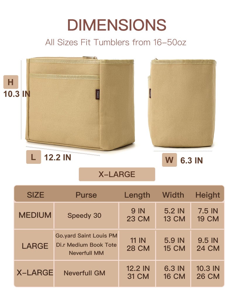 TOVICE Tote Bag Organizer Insert with Stanley Cup Holder and Zipper Bag, Compatible with Neverfull, Saint Louis and More, 9 Pockets (Beige, Large) - Image 4