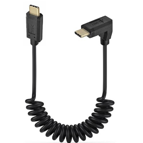 Kework 6 Feet 3A & 10Gbps USB 3.1 Type C Coiled Cable, Straight Male to UP & Down Angle Male USB C Sync Charging & Data Transferring High Speed Spring Spiral Cord, 4K@60hz AV Monitor Cable - Image 1