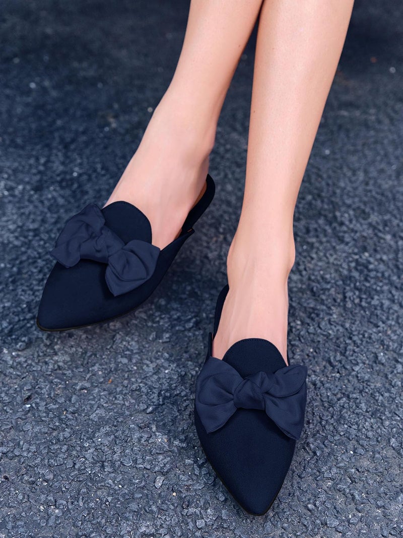Rilista Mules for Women Slip On Comfortable Pointed Toe Womens Loafers Women's Flats for Women's Mules & Clogs Navy Blue - Image 2