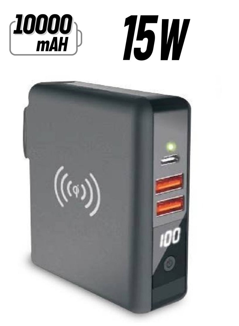سمارت إنوفيشن بطارية متنقلة ثلاثة في واحد بسعة 10000 ملي امبير, لون اسود - Image 1