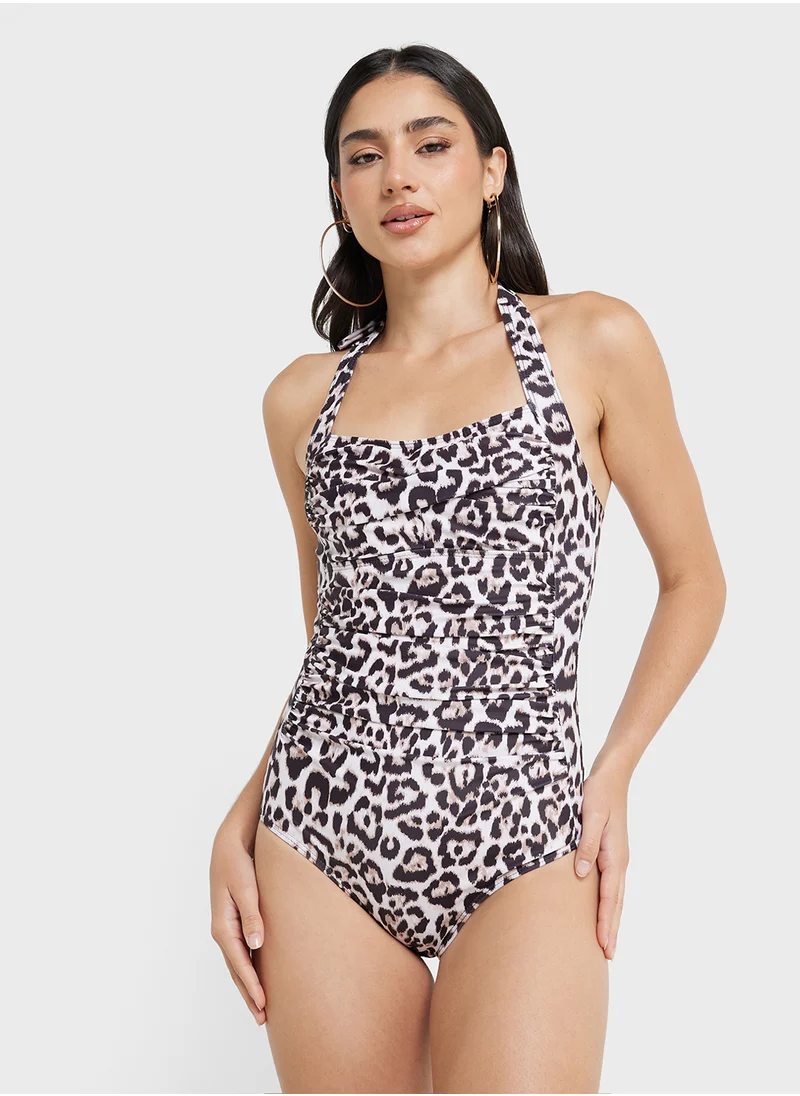 Ginger Halter Neck Leopard Print Swimsuit
