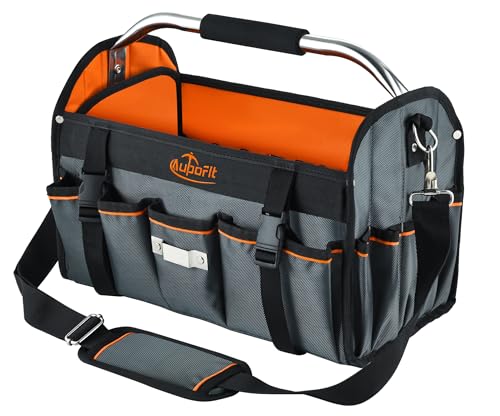 Aupofit 16 Inch Open Top Tool Bag, Thick 1680D Fabric, Foldable 29 Pockets Tool Tote Bags with Stainless Steel Handle & Padded Shoulder Strap, Easy Carry and Easy Tool Access - Image 1