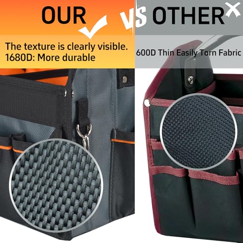 Aupofit 16 Inch Open Top Tool Bag, Thick 1680D Fabric, Foldable 29 Pockets Tool Tote Bags with Stainless Steel Handle & Padded Shoulder Strap, Easy Carry and Easy Tool Access - Image 2