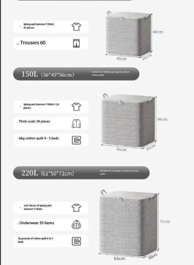 JCB CHIC صناديق تخزين من القماش، 2 قطعة حقائب تخزين غير منسوجة قابلة للطي مع سحاب ومقابض لمفارش بطانية الملابس، صندوق تخزين ملابس قابل للغسل بسعة كبيرة لخزانة الملابس (150 لتر) - Image 2