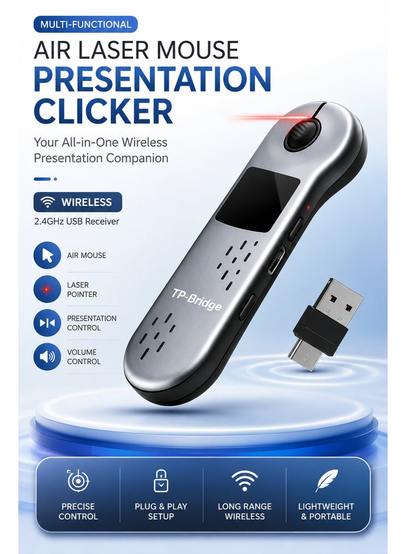 TP-BRIDGE Wireless Presentation Remote with Air Mouse & Laser Pointer | USB PowerPoint Clicker for PC, Laptop & Mac | PPT Slide Controller with Hyperlink & Volume Control - Image 1