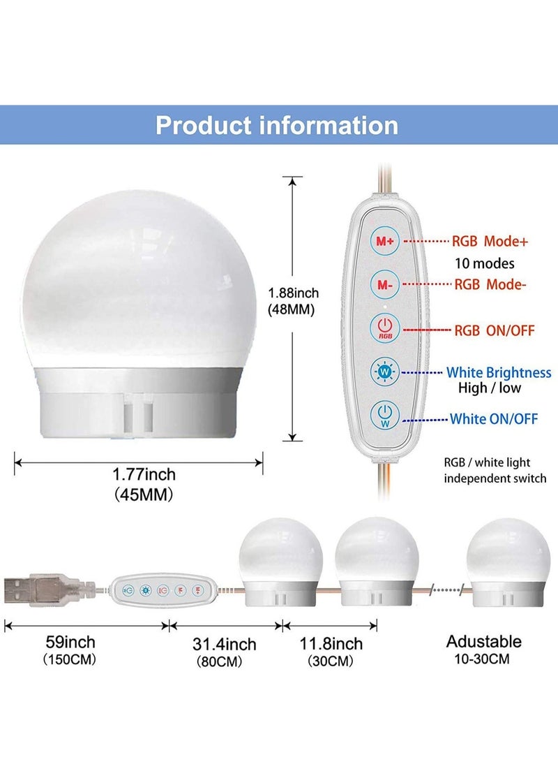 ELTRAZONE Mirror Lights Vanity Lighting 10 LED Bulb Make up Decoration Lights Hollywood Style 16 Modes Color Changing Lights for Home Bedroom Bathroom Dressing Room（USB Powered, RGBW) - Image 5