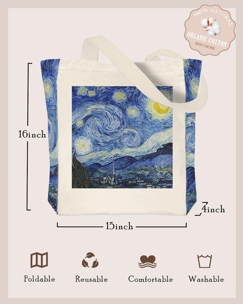 Crocothemis Aesthetic Canvas Tote Bag for Women, Vintage Van Gogh Paintings Art Pattern Reusable Large Tote Bag - Cute Gifts for Girls & Women -A16 - Image 4