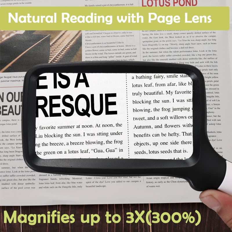 YUGYUJ Magnifying Glass with Light, Folding Handheld 3X Large Rectangle Lighted Magnifier with Dimmable LED for Macular Degeneration Seniors Reading Newspaper, Books, Lighted Gift for Low Visions - Image 2