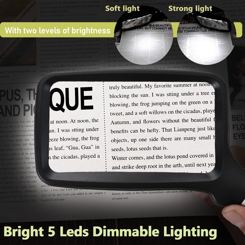 YUGYUJ Magnifying Glass with Light, Folding Handheld 3X Large Rectangle Lighted Magnifier with Dimmable LED for Macular Degeneration Seniors Reading Newspaper, Books, Lighted Gift for Low Visions - Image 3