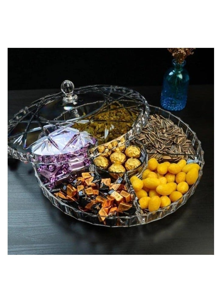 Divided snack plate with lid. Practical and elegant design for storing and serving nuts, sweets, snacks and dried fruits. Ideal for hosting and organization. - Image 1