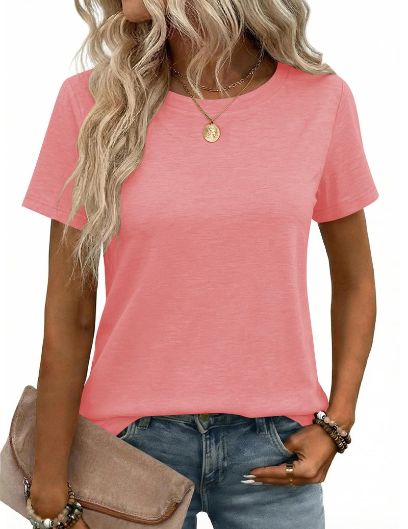 Zeagoo Cute Summer Tops for Women Trendy Short Sleeve Tee Shirts Round Neck T Shirts Business Casual Outfit Spring Clothes Coral - Image 1