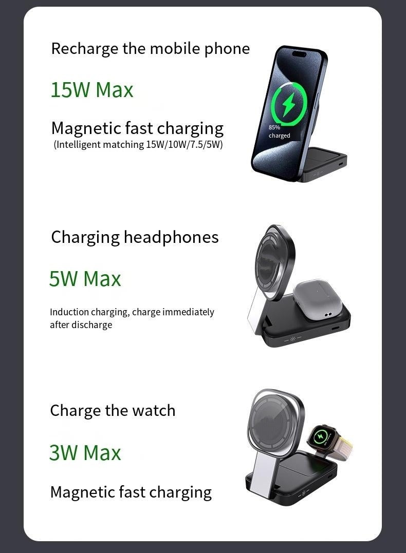 General Magnetic three in one wireless charger multifunctional wireless charger (black)  - Image 3