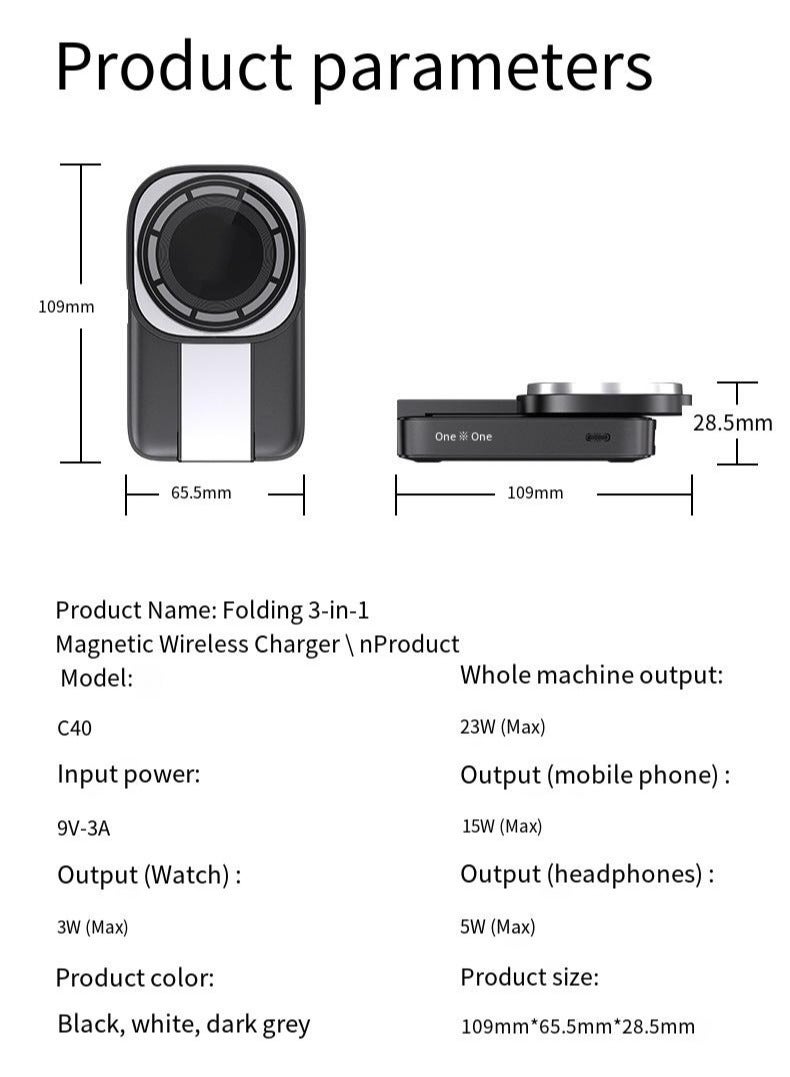 General Magnetic three in one wireless charger multifunctional wireless charger (black)  - Image 2