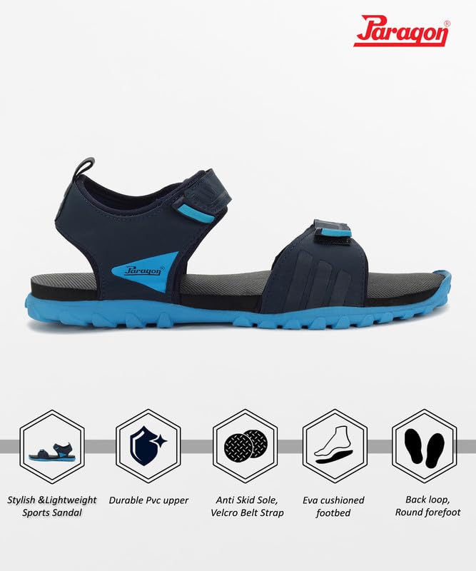 PARAGON K1420G Sandals for Men | Durable, Comfortable & Lightweight Sandals with Soft Footbed & Adjustable Velcro Strap | Ideal for Outdoor Use Navy Blue - Image 3