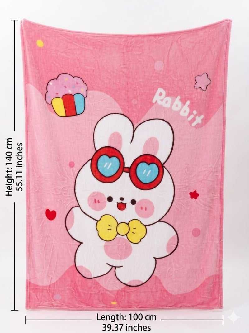 Butterthief Light Weight Cartoon Printed Blanket 100 x140 cm, 0-5 Years Soft Flannel for All Seasons Reversible Baby Blanket for Kids Toddlers New Born Boys & Girls (Pink Rabbit) - Image 2