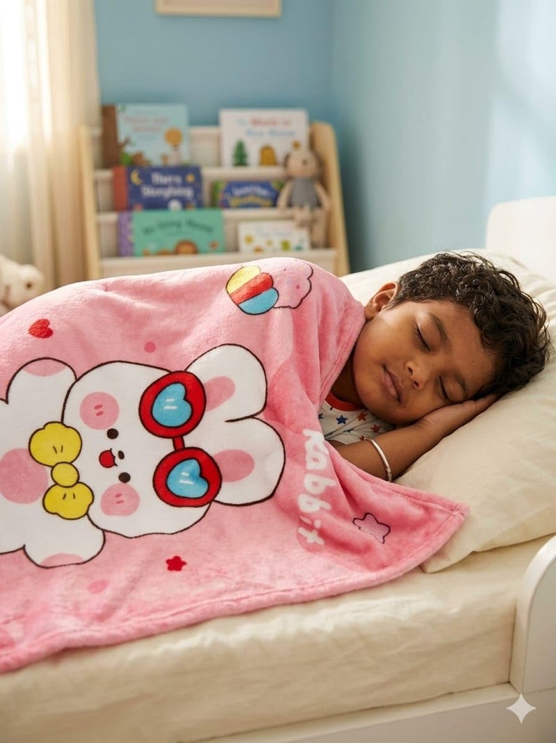 Butterthief Light Weight Cartoon Printed Blanket 100 x140 cm, 0-5 Years Soft Flannel for All Seasons Reversible Baby Blanket for Kids Toddlers New Born Boys & Girls (Pink Rabbit) - Image 5
