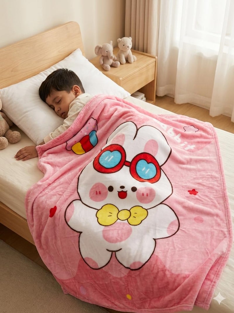 Butterthief Light Weight Cartoon Printed Blanket 100 x140 cm, 0-5 Years Soft Flannel for All Seasons Reversible Baby Blanket for Kids Toddlers New Born Boys & Girls (Pink Rabbit) - Image 1