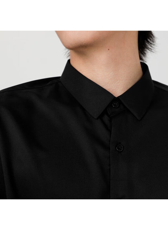 Markless Smooth Anti-wrinkle Shirt Men's Lightweight Business Casual Shirt 1506 Black (recommend Ordering One Size Up) M - Image 1