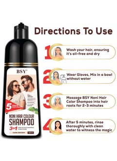 BSY Noni Dark Brown Hair Colour Shampoo -180 Ml - Pump Pack | No Ammonia | 3 In 1 - Hair Dye Shampoo, Conditioner For Women | Noni Fruit Hair Dye For Men | 5 Minutes Hair Color  - Image 5