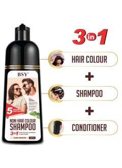 BSY Noni Dark Brown Hair Colour Shampoo -180 Ml - Pump Pack | No Ammonia | 3 In 1 - Hair Dye Shampoo, Conditioner For Women | Noni Fruit Hair Dye For Men | 5 Minutes Hair Color  - Image 2