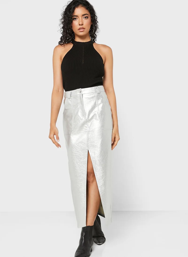 Miss Selfridge Slit Detail Pu Skirt
