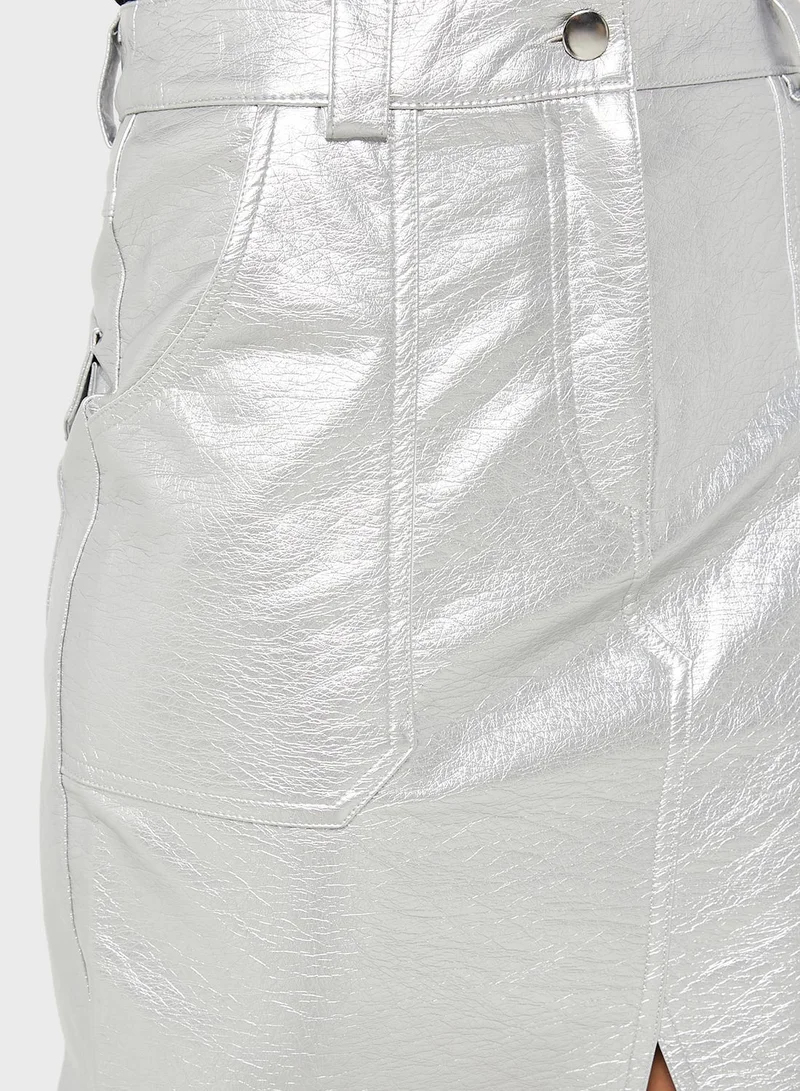 Miss Selfridge Slit Detail Pu Skirt
