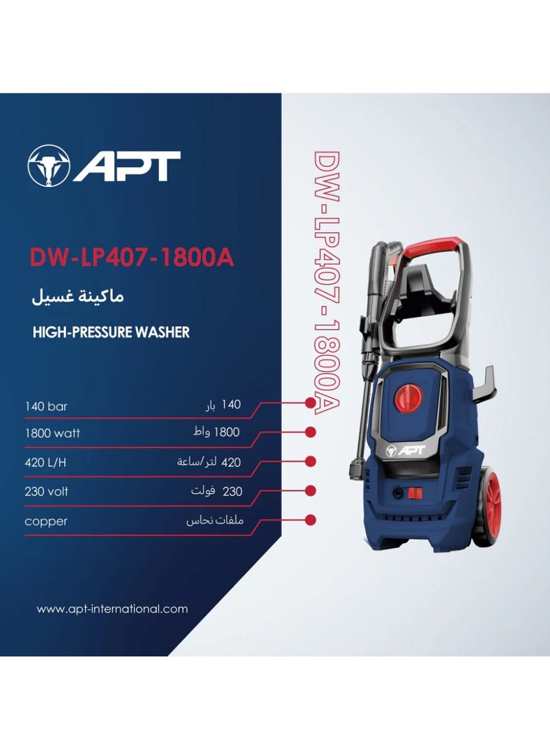 Apt High-Pressure Washer 140 Bar – 420 L/H – 1800W - Image 2