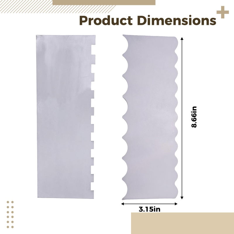 2 Pcs Stainless Steel Cake Scraper Set Straight and Wave Designs for Icing Frosting - Image 3