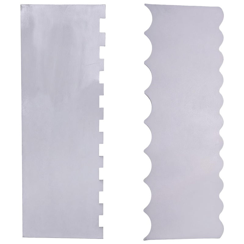 2 Pcs Stainless Steel Cake Scraper Set Straight and Wave Designs for Icing Frosting - Image 2