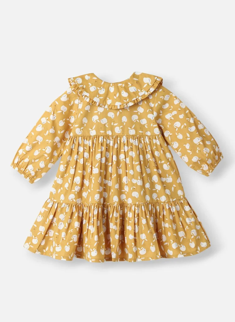 نوتيناتي Nautinati Girls’ Mustard Poplin Cotton Printed Dress